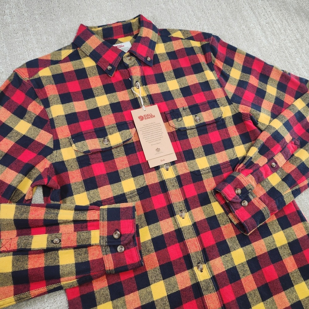 Fjallraven Shirt Men Small Skog Flannel Heavyweight Cotton Slim Fit Plaid Hike